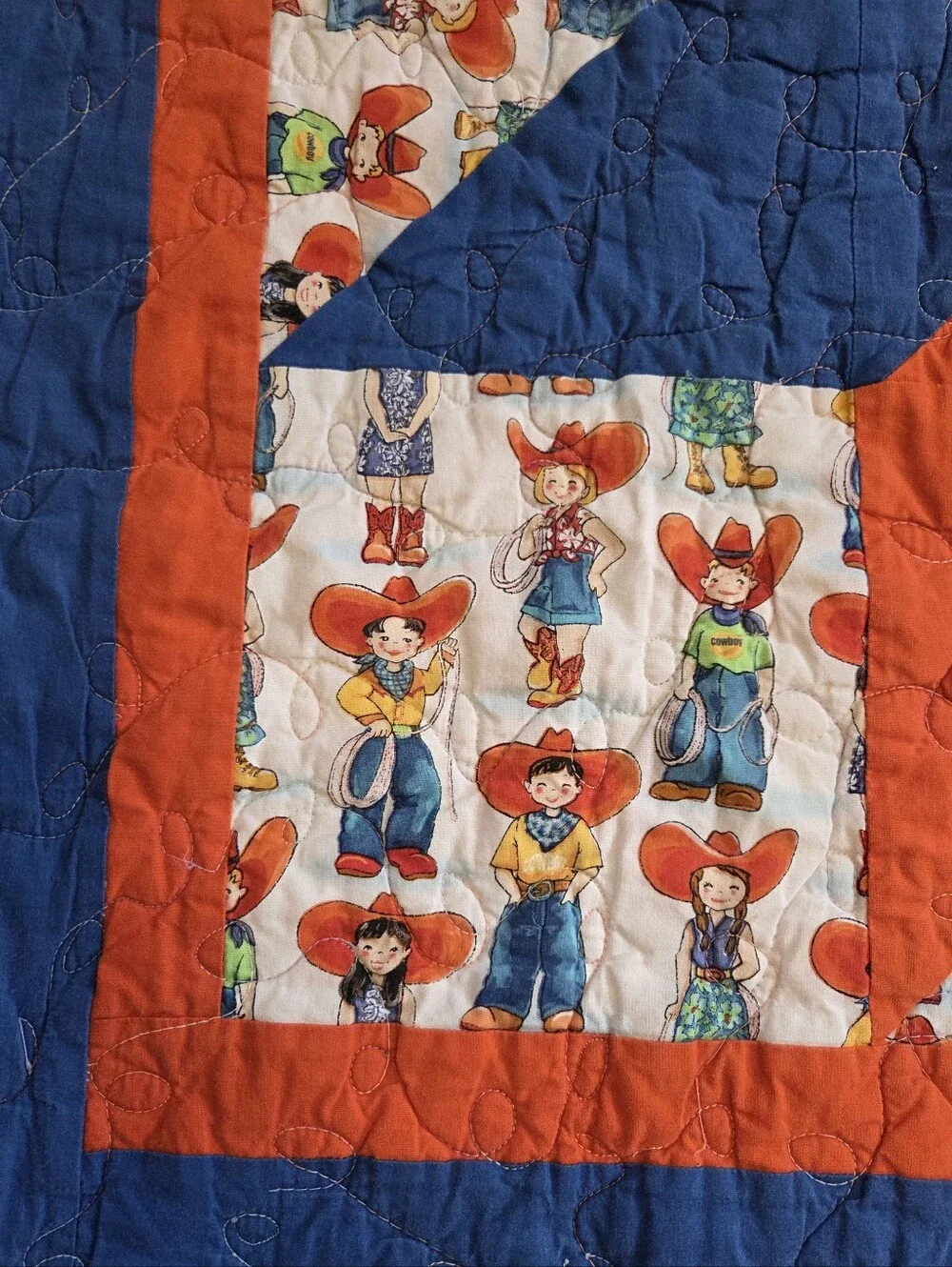 Handmade Western Cowboy Baby Quilt Blanket Pinwheel Crib 40x40 Patchwork Broncos